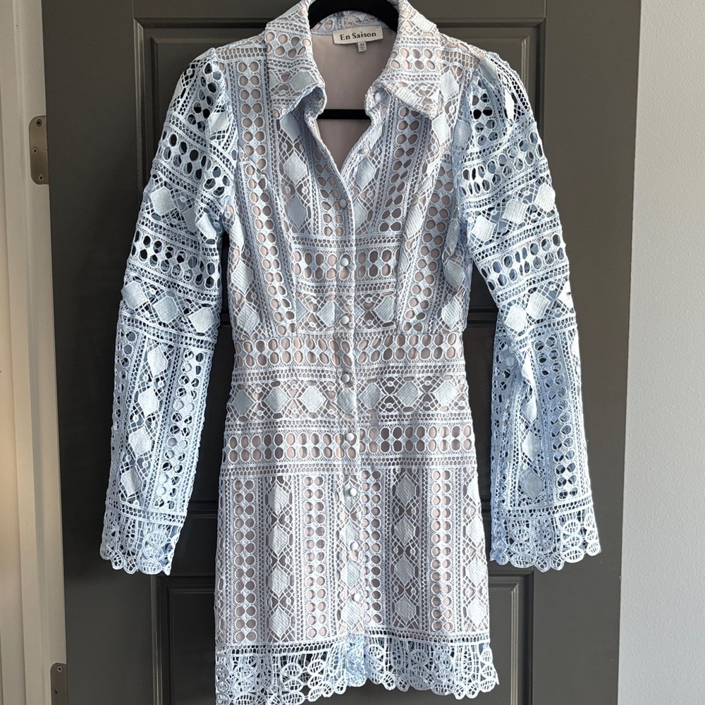 En Saison Light Blue Long Sleeve Dress